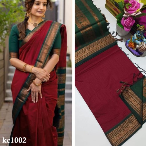Kalyani Cotton Maroon - plain kc1002